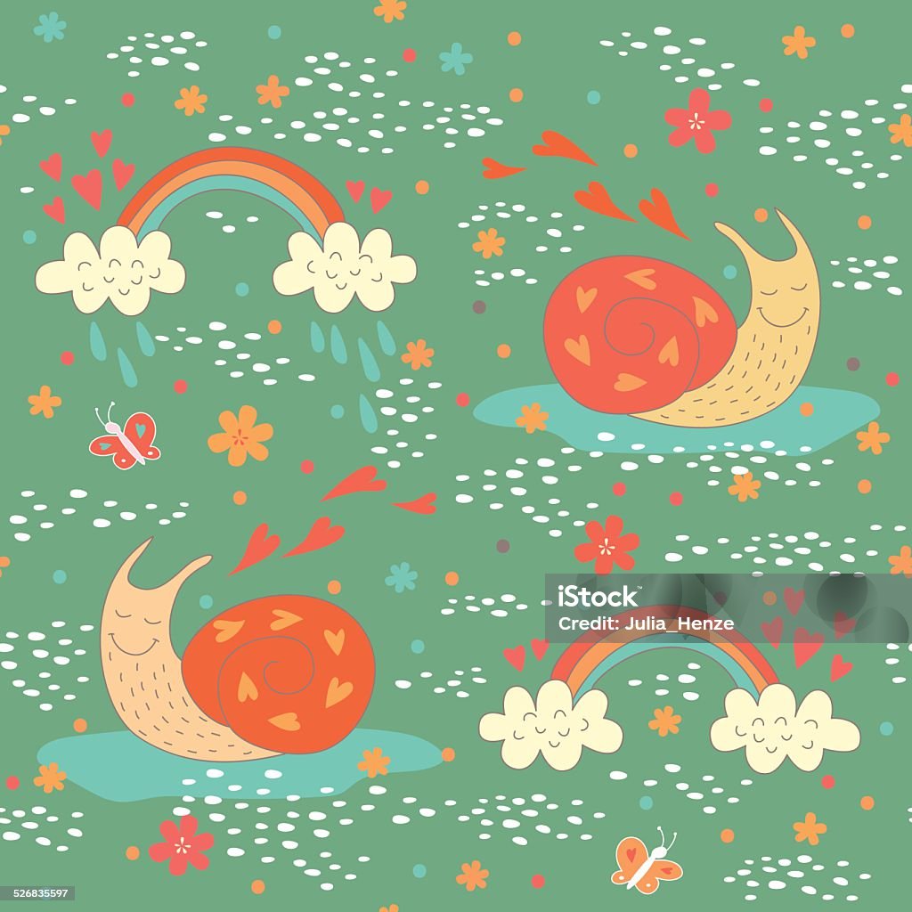 Seamless pattern with two cute snails Seamless pattern with two cute snails. EPS 10. No transparency. No gradients. Butterfly - Insect stock vector