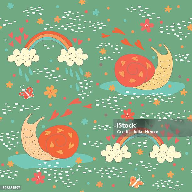 Seamless Pattern With Two Cute Snails Stock Illustration - Download Image Now - Butterfly - Insect, Pastel Colored, Abstract