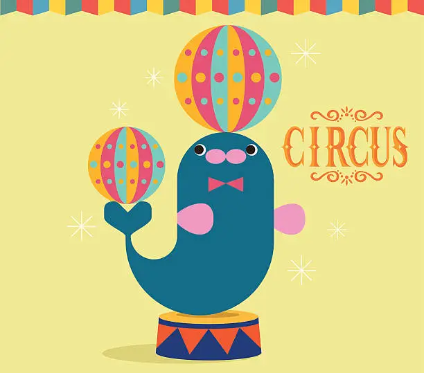 Vector illustration of Seal circus show