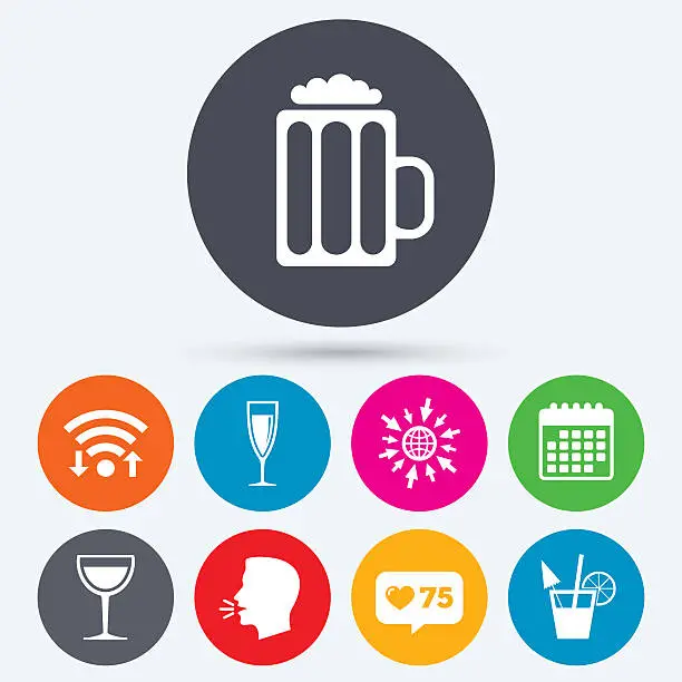 Vector illustration of Alcoholic drinks signs. Champagne, beer icons.