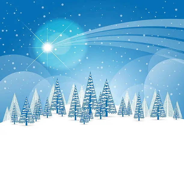 Vector illustration of Winter and christmas landscape with a comet