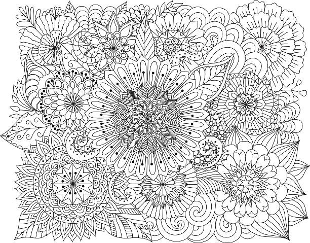 Hand drawn floral background for coloring page Hand drawn floral background for coloring page adult coloring pages mandala stock illustrations