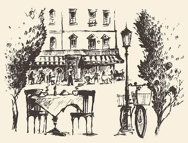 Vector illustration of Streets Paris Vector cafe Vintage drawn sketch