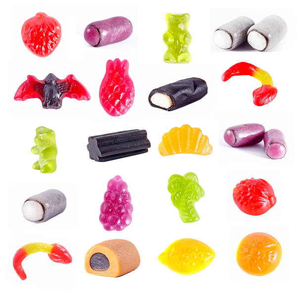 istock Fruit gummi candies assortment on white 526857983