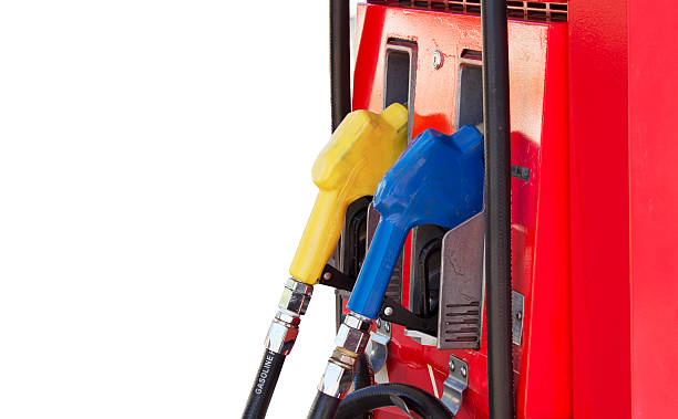 istock Fuel pump in  gas station on white background, spacing, caption 526860345