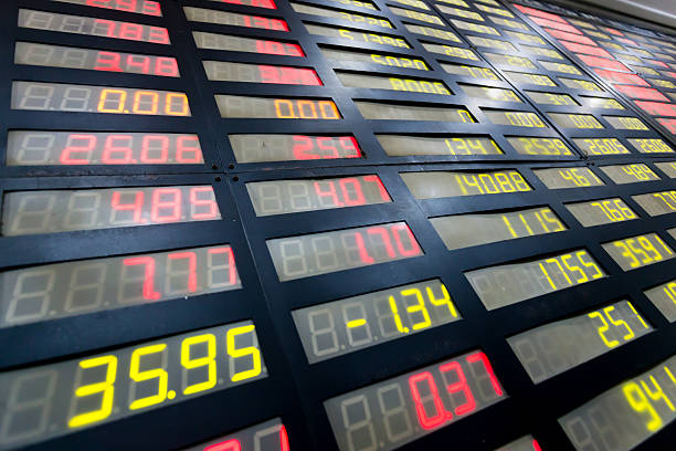 istock stock or currency exchange market displau screen board 526877415