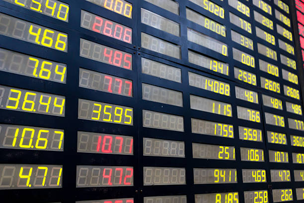 istock stock or currency exchange market displau screen board 526877419