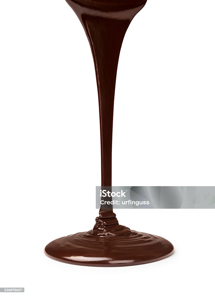 Chocolate flow isolated on white background close up Chocolate Stock Photo