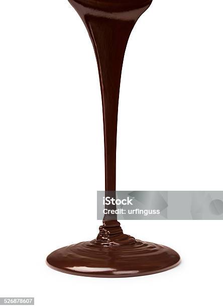 Chocolate Flow Isolated On White Background Close Up Stock Photo - Download Image Now