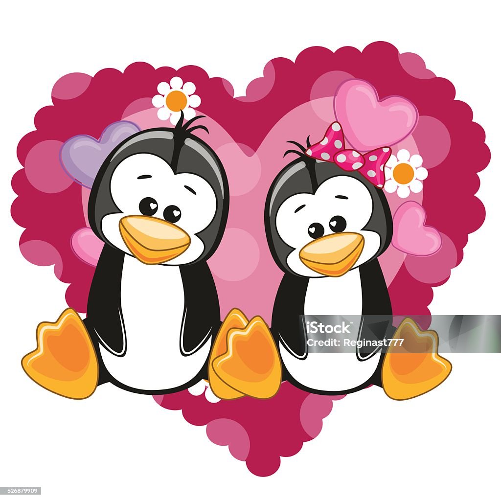 Two Penguins Two Penguins on a background of heart Adult stock vector