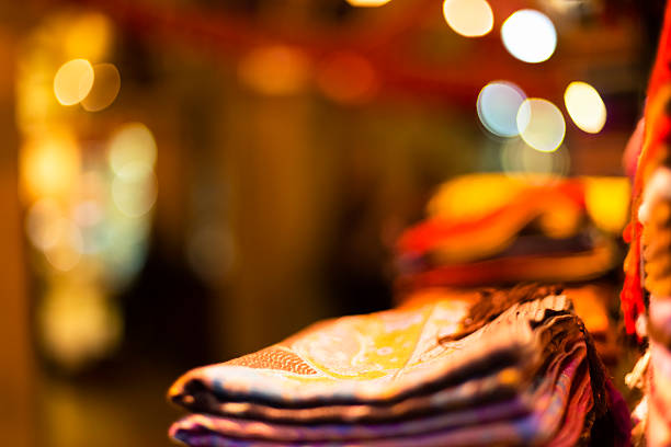 Pashmina scarves on a stall in Grand Bazaar, Istanbul,Turkey. Blurred background. Nikon D800.