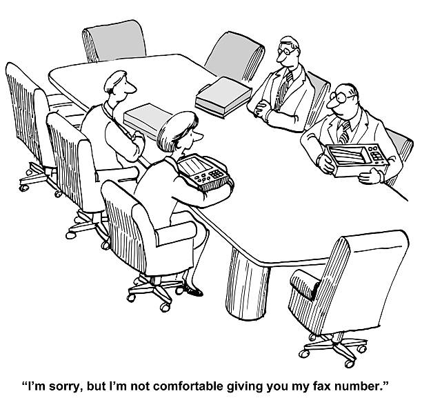 Conflict Managemeent "I'm sorry, but I'm not comfortable giving you my fax number." lawyer cartoon stock illustrations