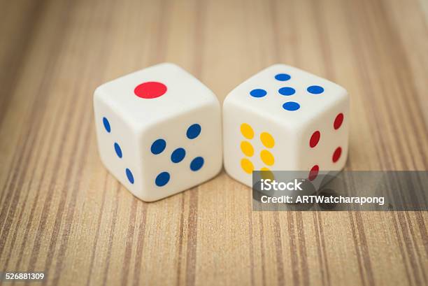 Casino Dices On A Wooden Stock Photo - Download Image Now - Horizontal, No People, Photography