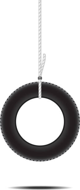 ilustrações, clipart, desenhos animados e ícones de de pneu pendurado na corda - tire swing