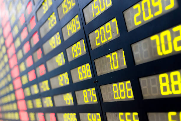 istock stock or currency exchange market displau screen board 526884199