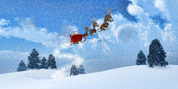 istock Winter Landscape with santa in the sky 526895223
