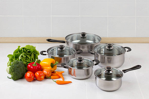 istock Set of stainless pots and pan 526896821