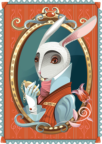 White rabbit portrait from amazing Lewis Carrol novel 