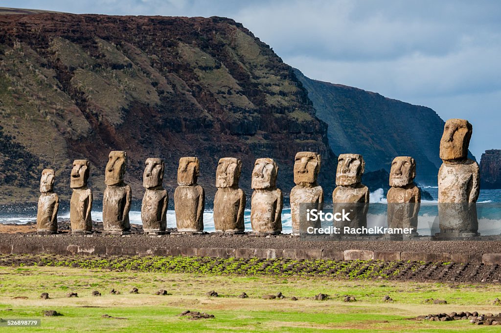 Easter Island Statues Moai statues on Easter Island. Rapa Nui Stock Photo