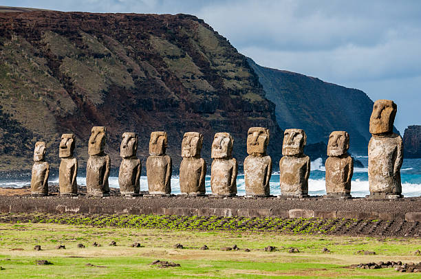 Easter Island Statues Moai statues on Easter Island. moai statue rapa nui stock pictures, royalty-free photos & images