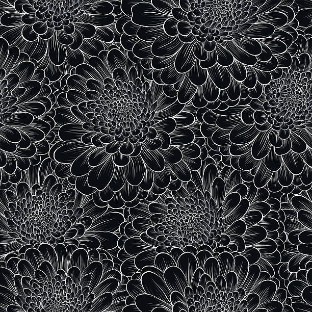 ilustraciones, imágenes clip art, dibujos animados e iconos de stock de hermoso fondo sin costuras con blanco y negro monocromo flores. - chrysanthemum single flower flower textile