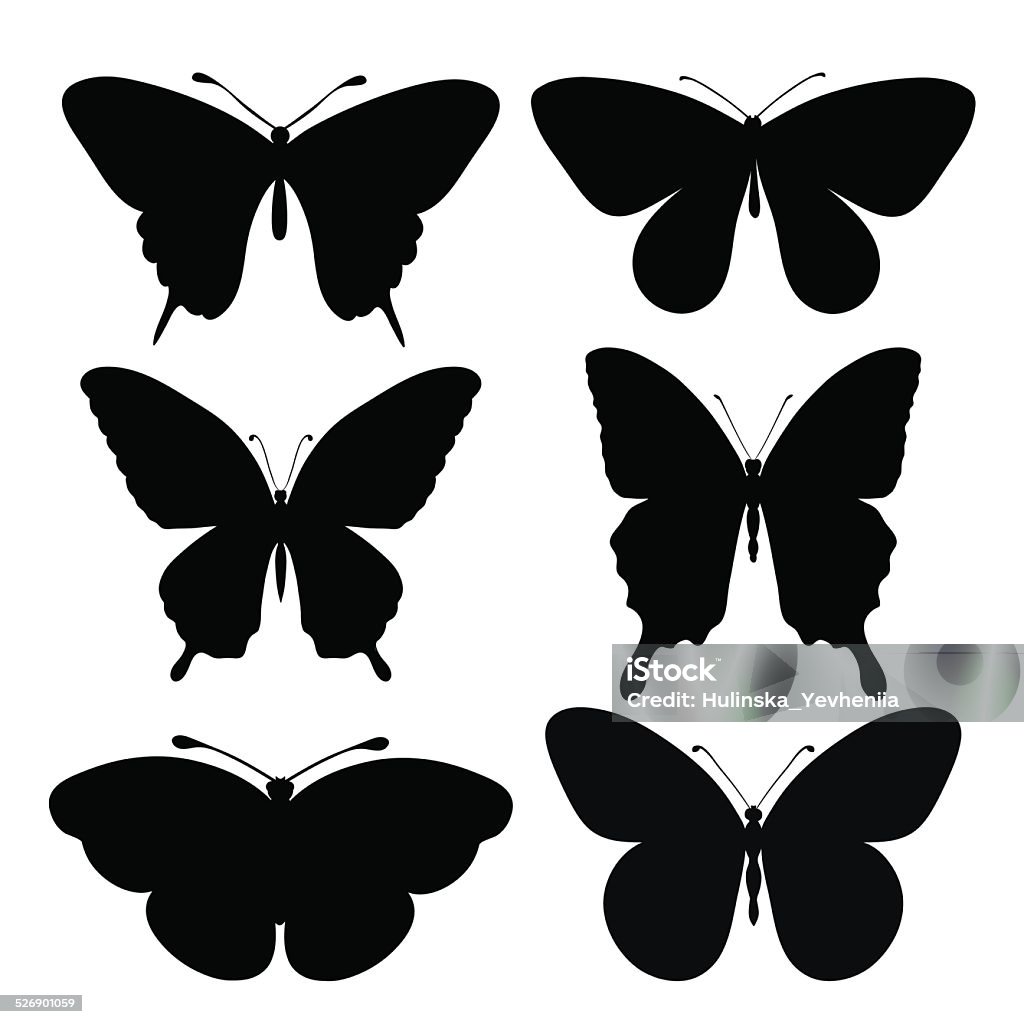 set of black silhouettes of butterflies set of black silhouettes of butterflies. Butterfly - Insect stock vector