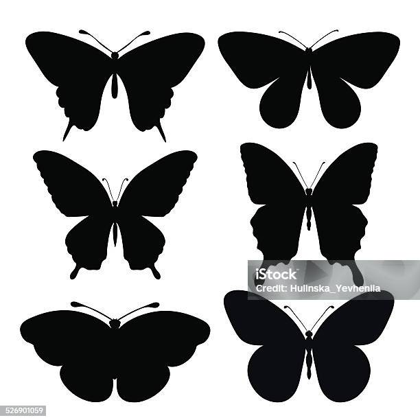 Set Of Black Silhouettes Of Butterflies Stock Illustration - Download Image Now - Butterfly - Insect, Outline, Shape