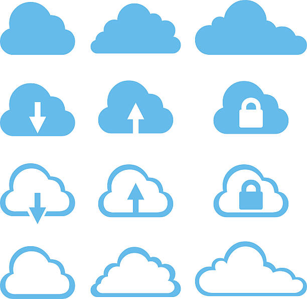 illustrazioni stock, clip art, cartoni animati e icone di tendenza di vector set di icone di cloud - cloud computing