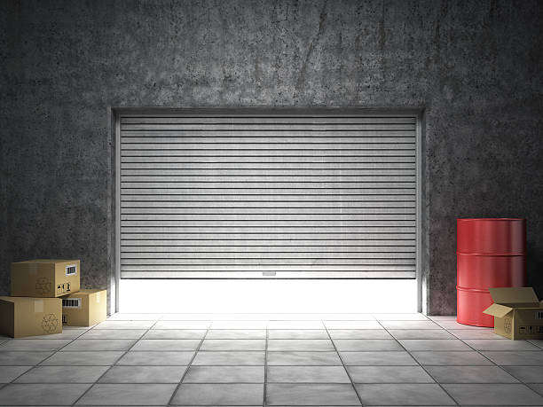 istock Building made of concrete with roller shutter door 526917411