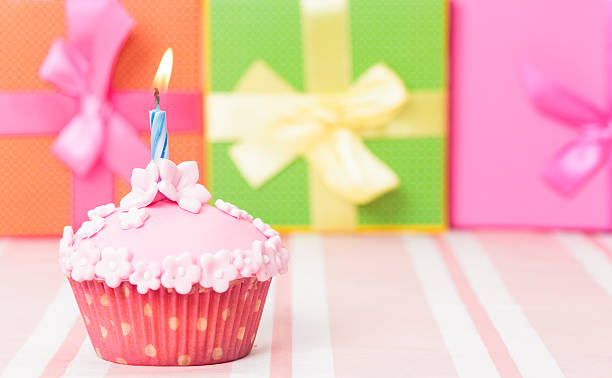 istock birthday cupcake with burning candle 526917645