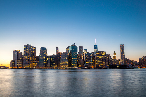 New York City Manhattan skyline at dusk from Brooklyn