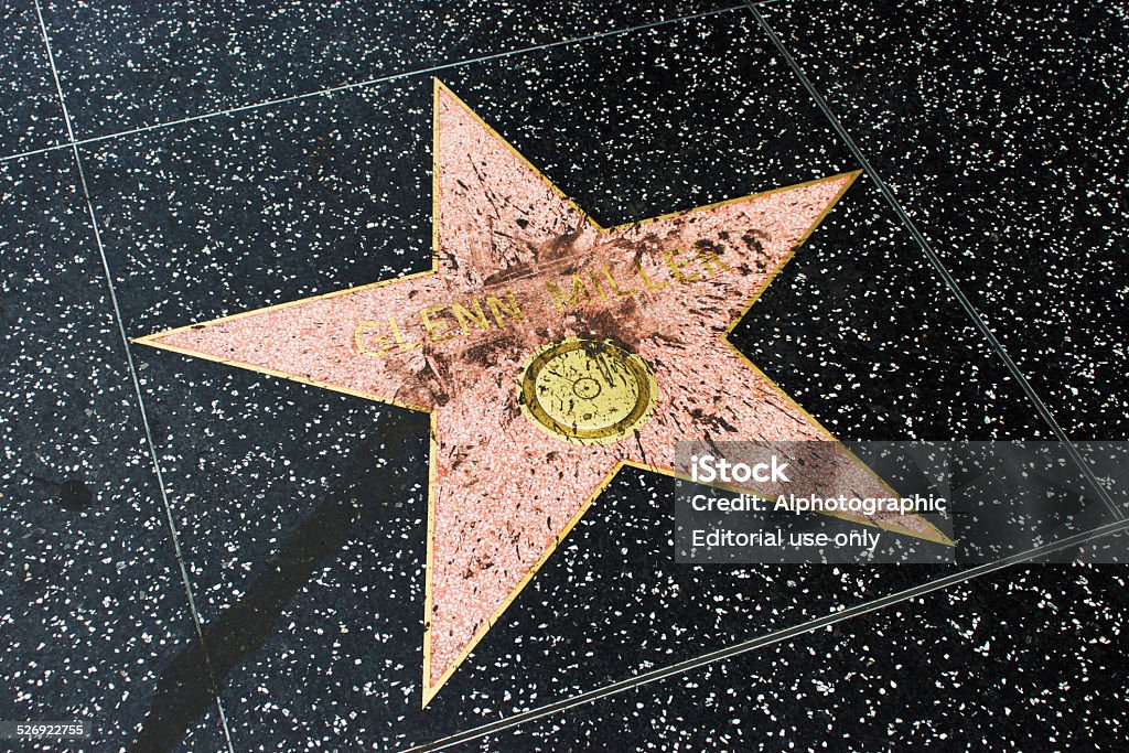 Star on Walk of Fame Hollywood, USA - April 18, 2014: Glenn Miller dirty star on Hollywood Walk of Fame in Hollywood, California. This star is located on Hollywood Blvd. and is one of over 2000 celebrity stars embedded in the sidewalk. Walk Of Fame Stock Photo