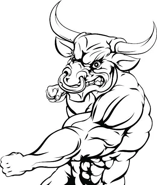 Vector illustration of Mean looking bull punching