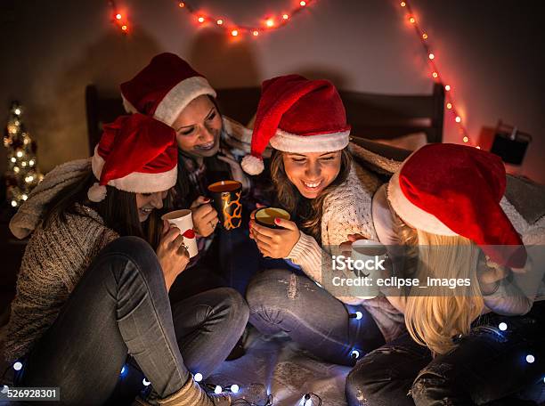 Christmas With Friends Stock Photo - Download Image Now - 20-29 Years, Adult, Adults Only