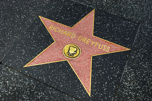 Hollywood, USA - April 18, 2014: Richard Dreyfuss star on Hollywood Walk of Fame in Hollywood, California. This star is located on Hollywood Blvd. and is one of over 2000 celebrity stars embedded in the sidewalk.