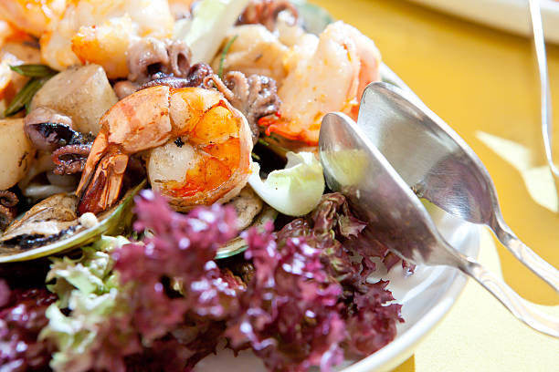 istock Fresh and healthy salad with shrimps 526932559