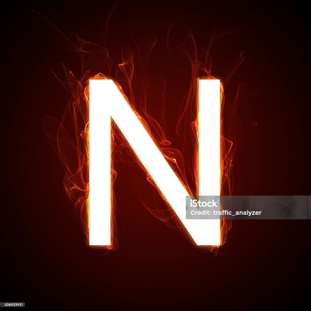 Fiery font - letter N Fire - Natural Phenomenon stock illustration