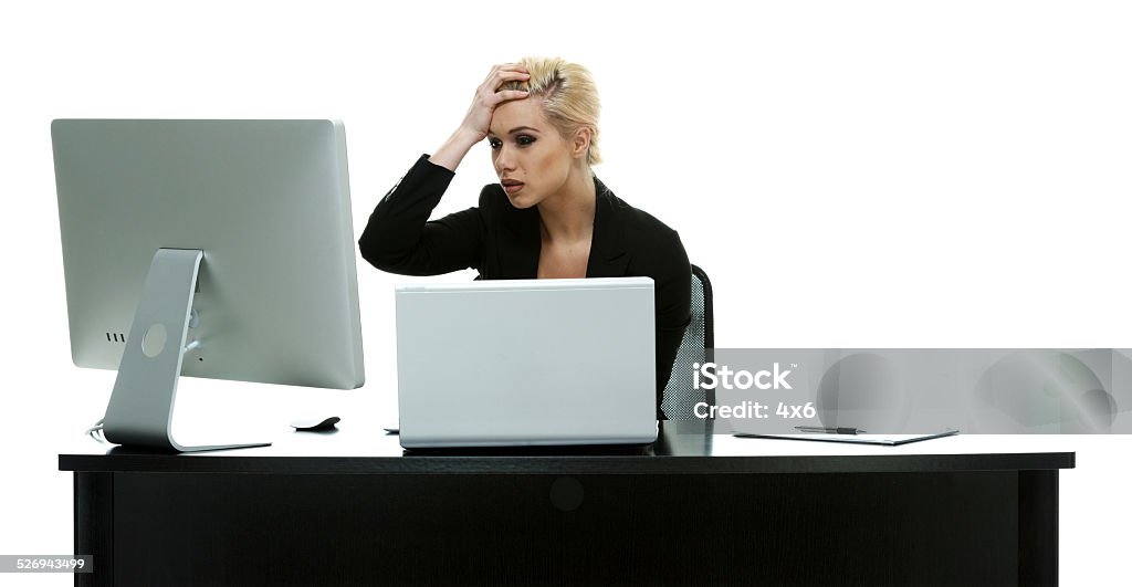 Businesswoman frustrated at work Businesswoman frustrated at workhttp://www.twodozendesign.info/i/1.png 18-19 Years Stock Photo