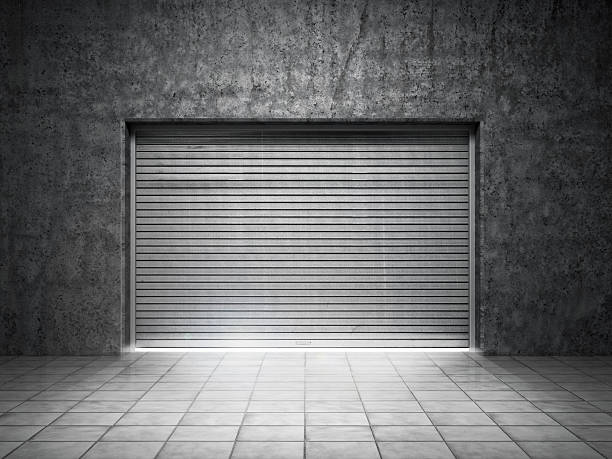 istock Building made of concrete with roller shutter door 526944191