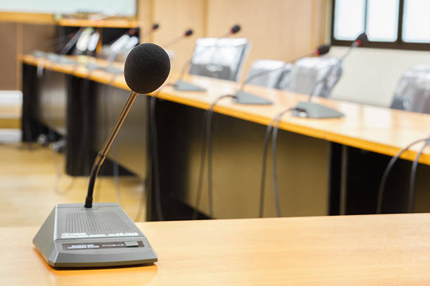 istock microphone in a meeting room 526944683