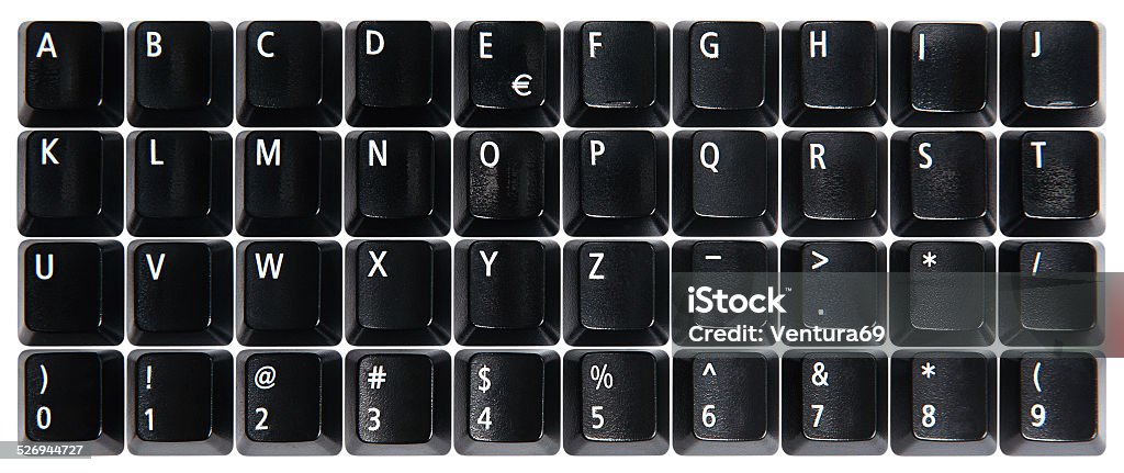 Black computer keyboard keys Alphabet made of black computer keys, isolated on white background Alphabet Stock Photo