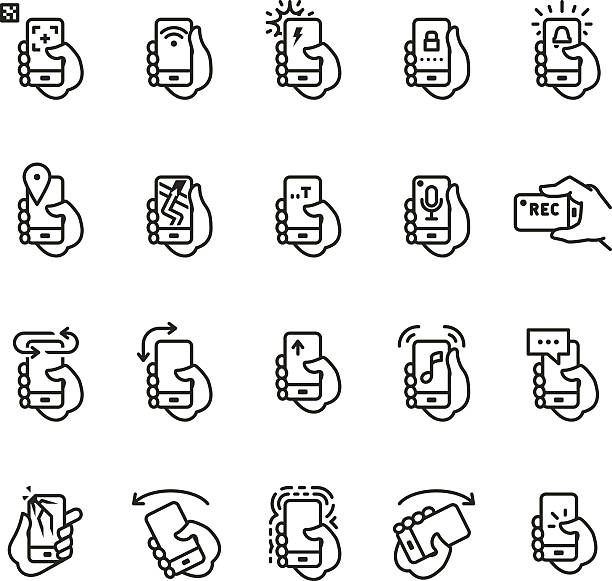 trzymając telefon aplikacje i ikony czynności - interface icons flash stock illustrations