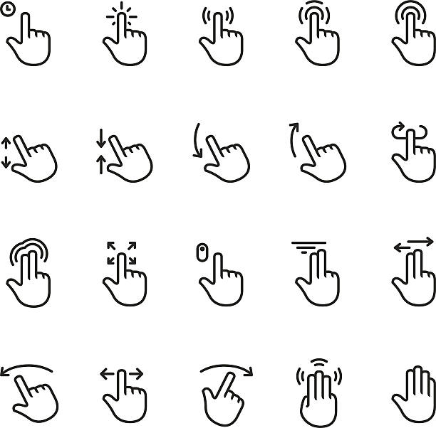 touchscreen-geste vektor icon-set#1 unico pro - flick stock-grafiken, -clipart, -cartoons und -symbole