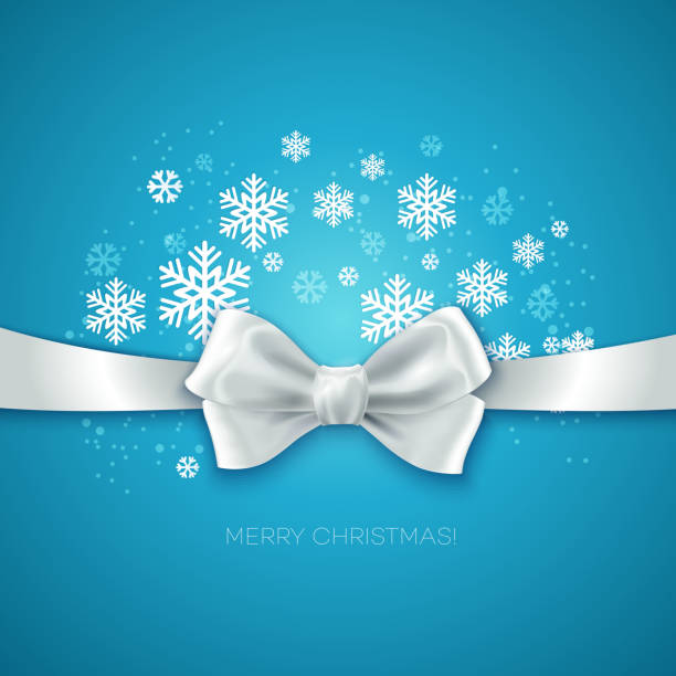 blaue weihnachten hintergrund mit weißer schleife - customer symbol illustration and painting label stock-grafiken, -clipart, -cartoons und -symbole