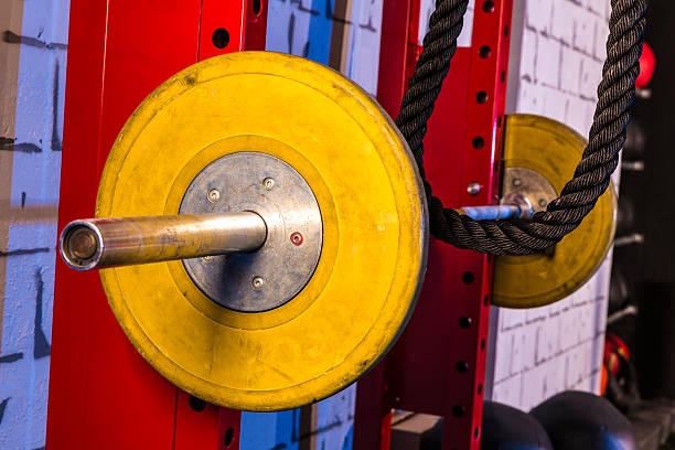 istock Barbells in a gym bar bells and rope 526953713