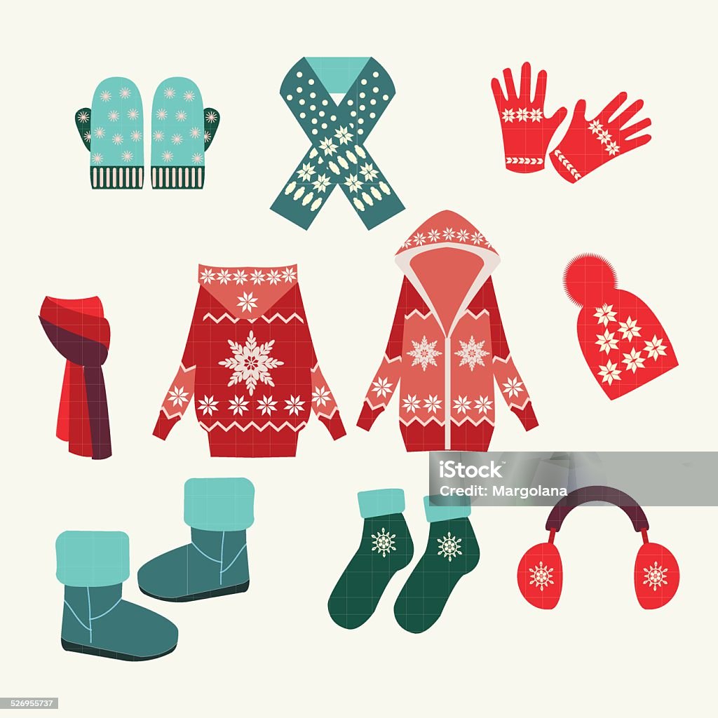 vector conjunto de invierno ropa de ilustraciones - arte vectorial de Arte cultura y espectáculos libre de derechos