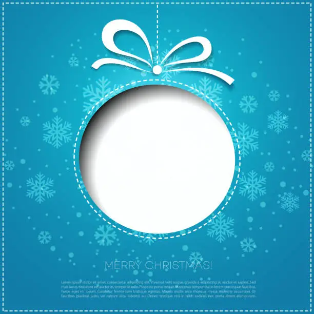 Vector illustration of Merry Christmas greeting card with bauble. Paper design