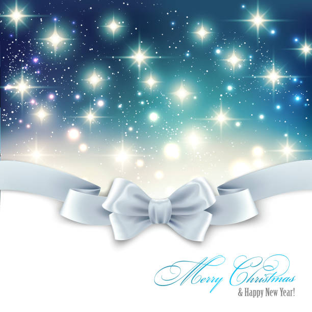 ilustraciones, imágenes clip art, dibujos animados e iconos de stock de fondo de luces de navidad con seda blanca bow - christmas backgrounds christmas card part of