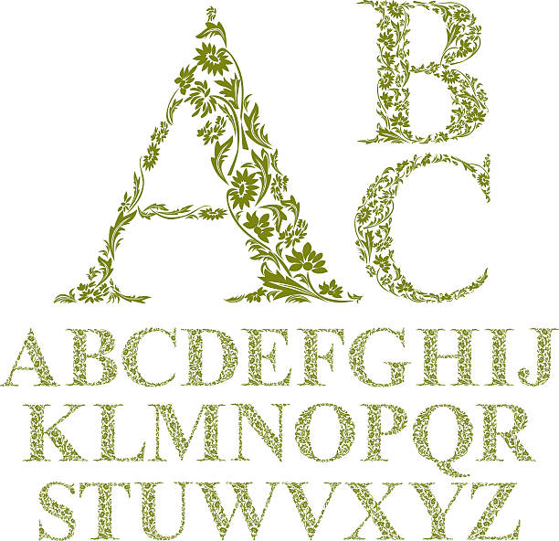 ilustrações, clipart, desenhos animados e ícones de estilo vintage floral, vector alfabeto de letras fonte. - letter o ornate alphabet decoration