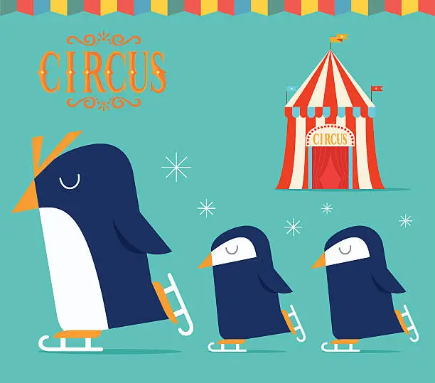 Vector illustration of Penguin circus show